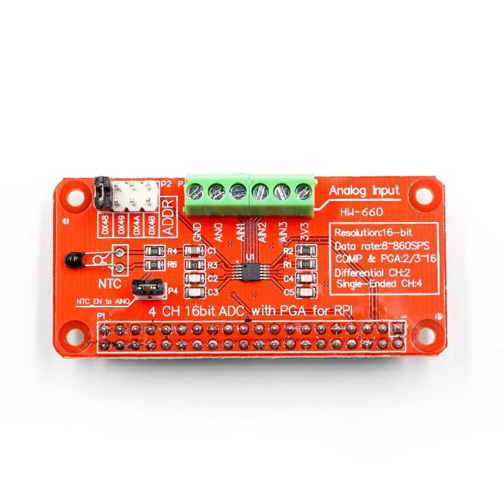 4 CH 16bit ADC met PGA voor RPI V1.03